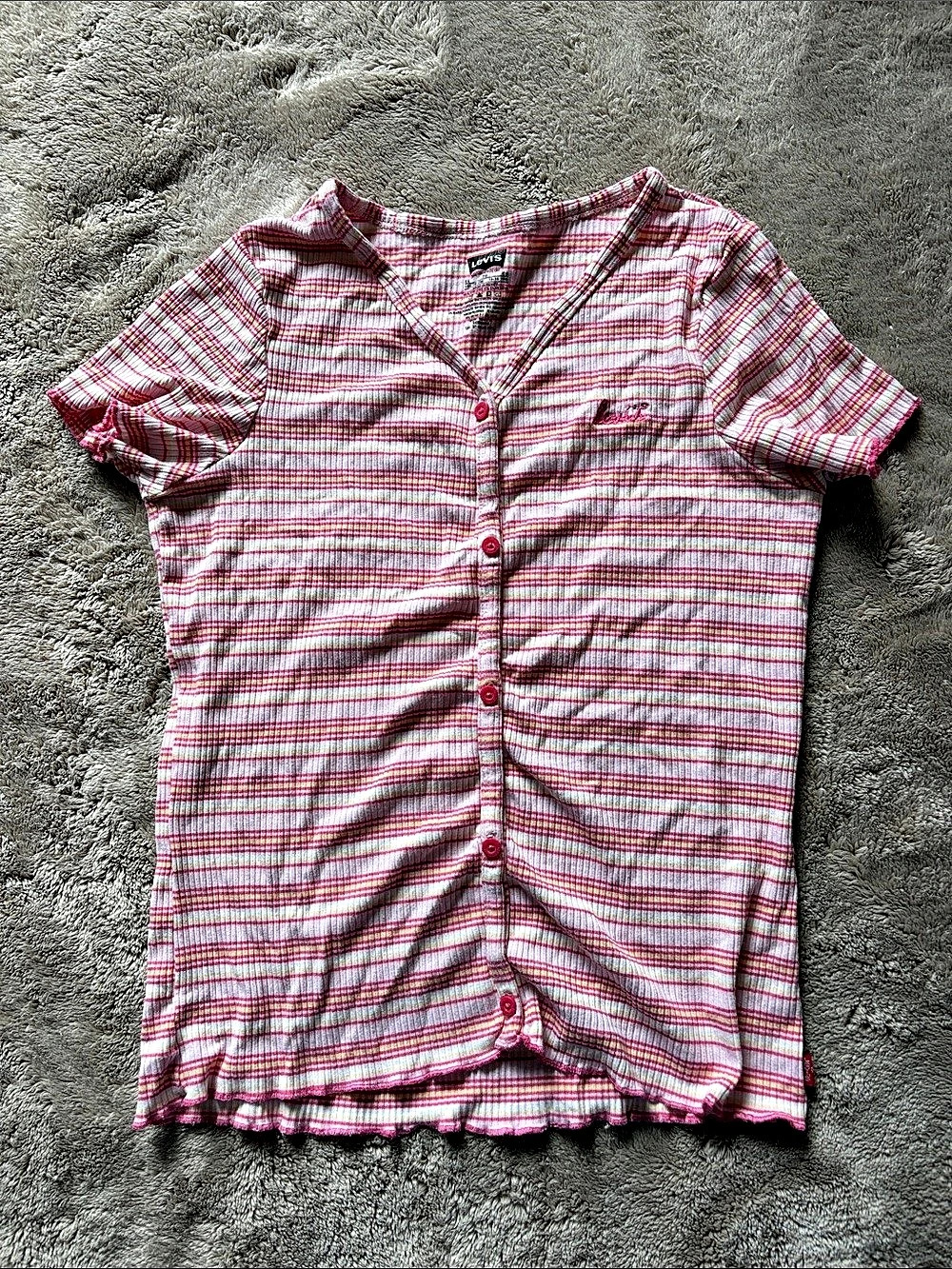 Levi's ribbed Tee Pink yellow White storie striped girls XL